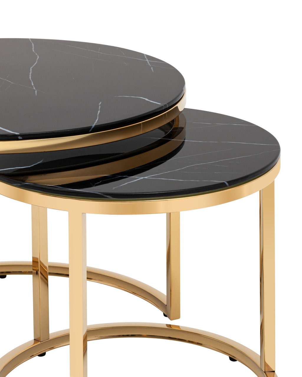 Набор журнальных столиков Селена 60 и 45 см стекло черный мрамор сталь золото - фото 2 - id-p115889559