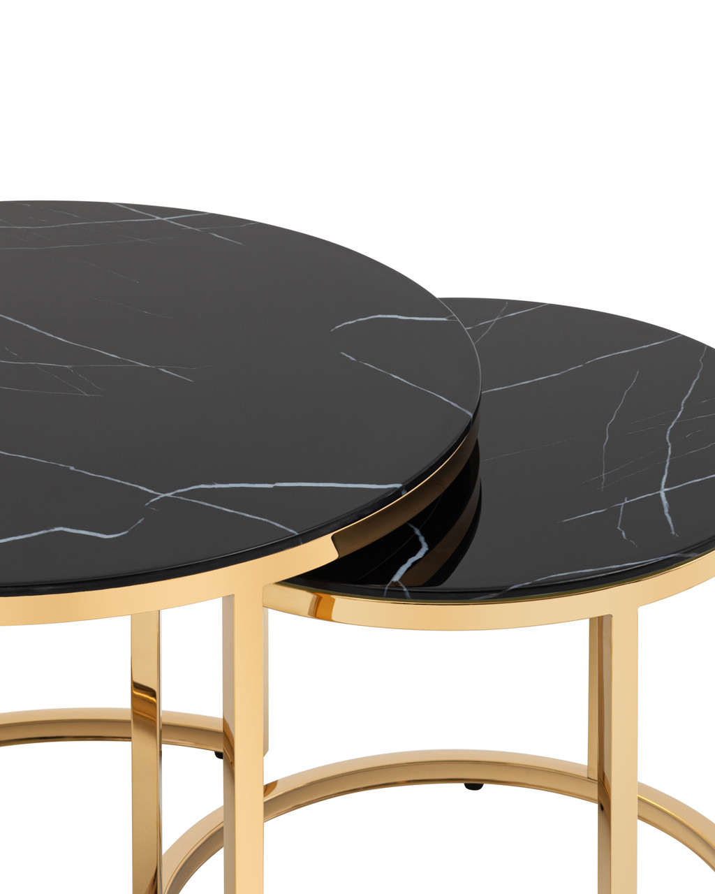 Набор журнальных столиков Селена 60 и 45 см стекло черный мрамор сталь золото - фото 3 - id-p115889559
