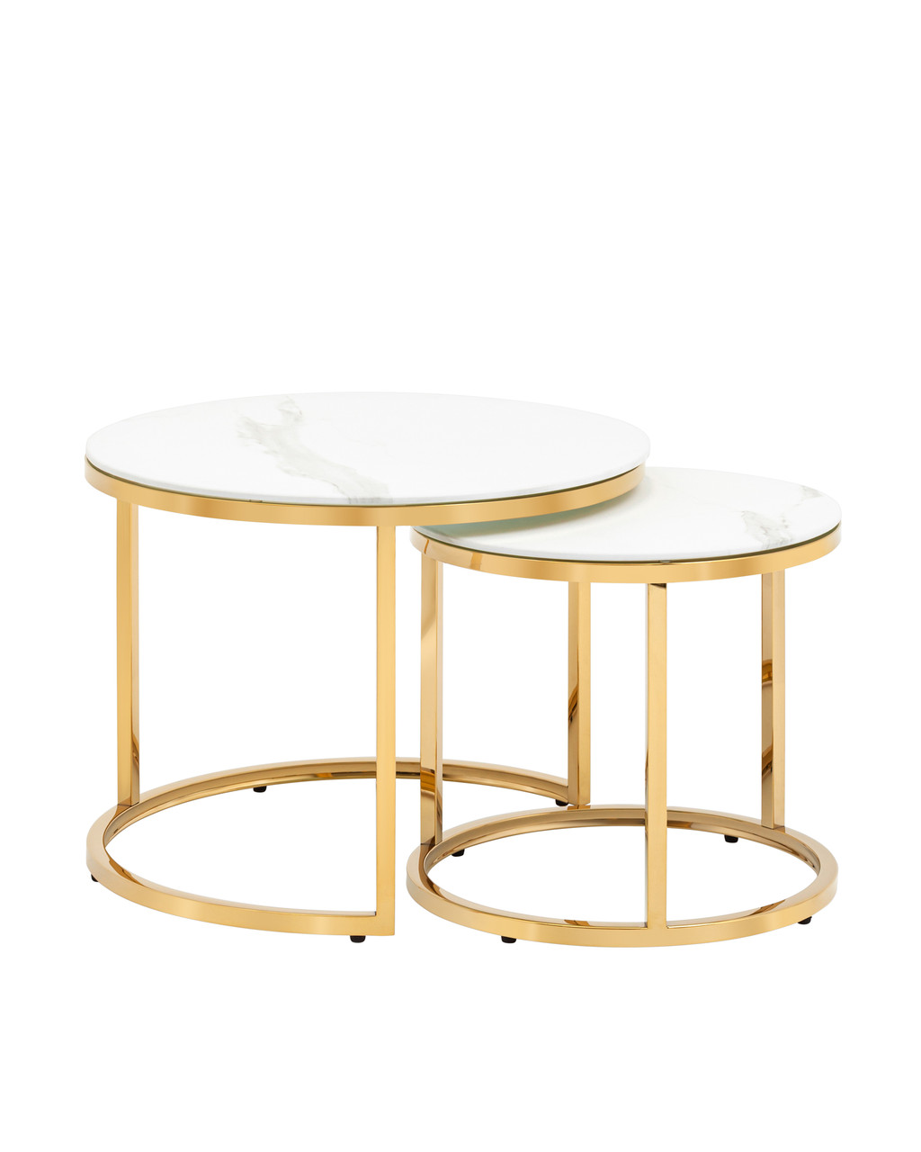 Набор журнальных столиков Селена 60 и 45 см стекло белый мрамор сталь золото - фото 1 - id-p115889560