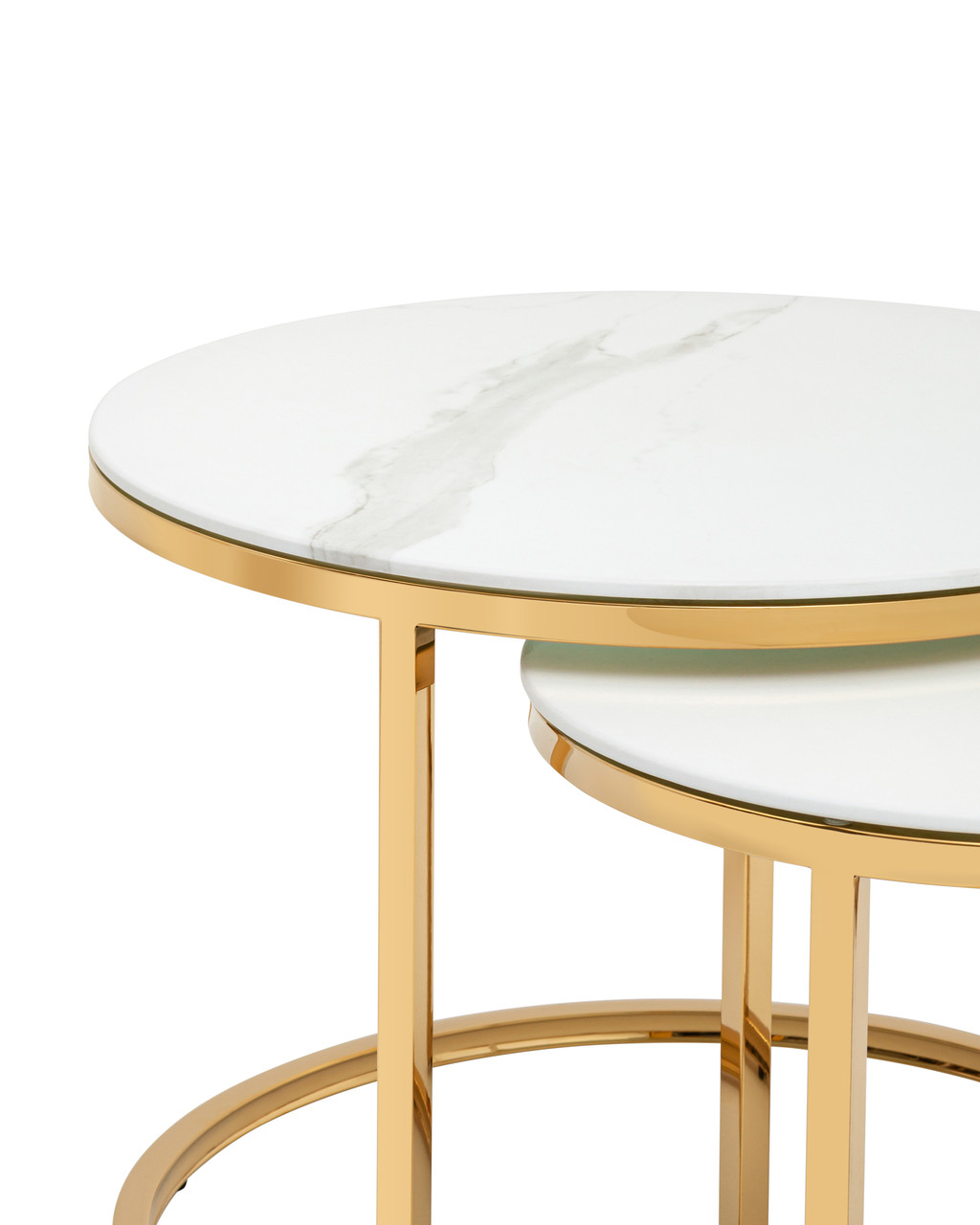 Набор журнальных столиков Селена 60 и 45 см стекло белый мрамор сталь золото - фото 2 - id-p115889560