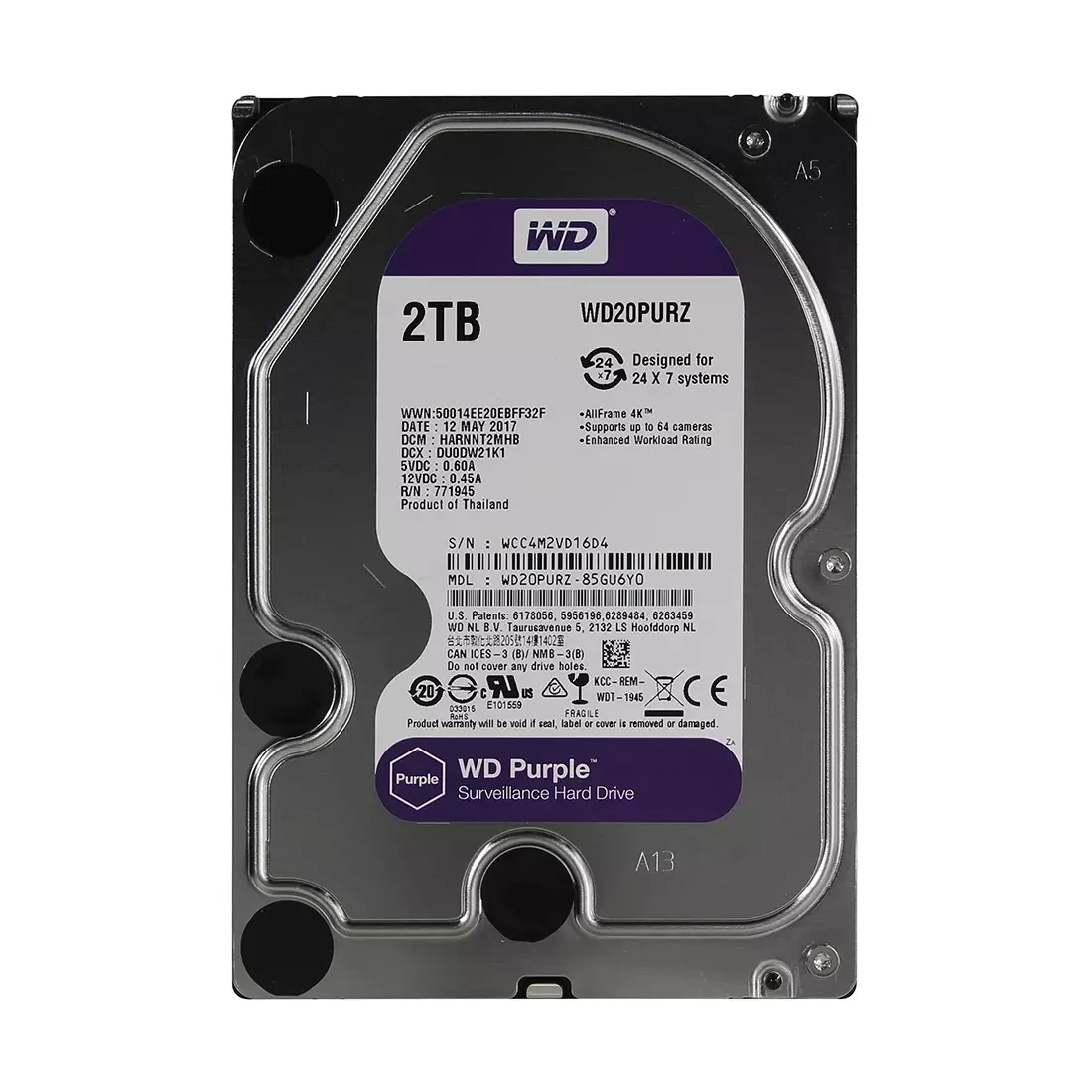 Жесткий диск внутренний Western Digital (WD) Purple 5400RPM (2Тб (2000Гб), HDD, 3,5 , Для видеонаблюдения, - фото 2 - id-p47295663