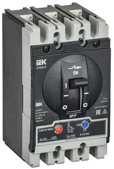 Автоматический выключатель в литом корпусе ARMAT 3P 16А 35кА типоразмер S расцепитель ТМ рег. IEK