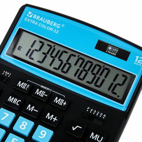 Калькулятор настольный BRAUBERG EXTRA COLOR-12-BKBU (206x155 мм), 12 разрядов, двойное питание, ЧЕРНО-ГОЛУБОЙ - фото 5 - id-p116420365