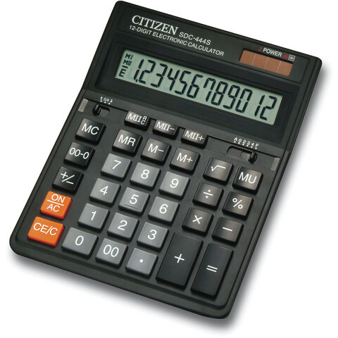 Калькулятор настольный Citizen SDC-444S, 12 разрядов, двойное питание, 153*199*31мм, черный - фото 1 - id-p116420481
