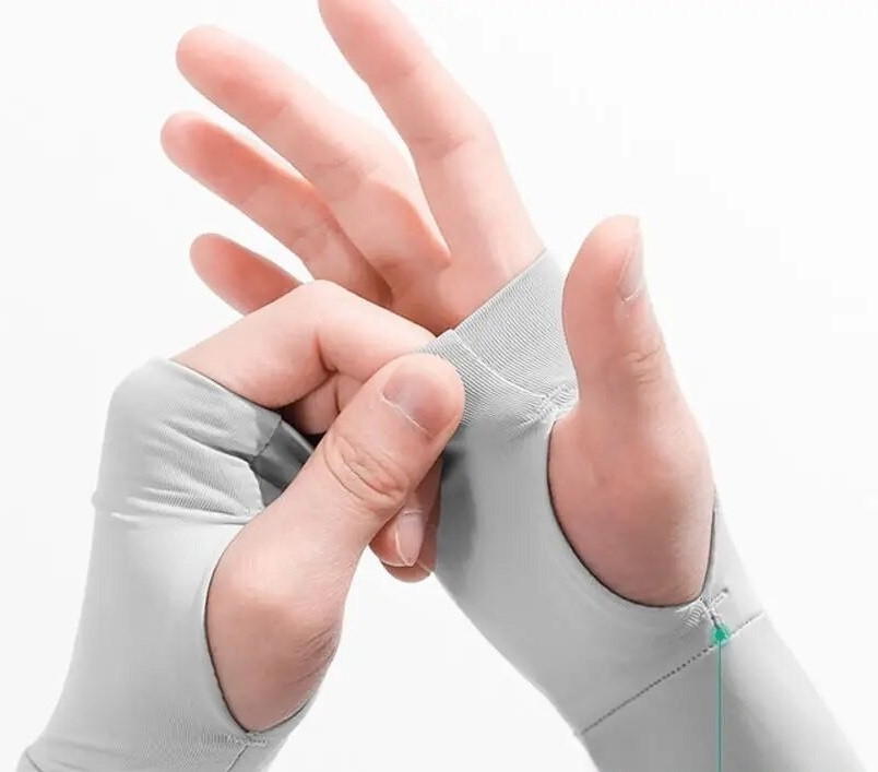 Солнцезащитные рукава с пальцем серый универсальный (митинки) - фото 5 - id-p116429996