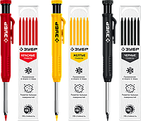 Набор: 3 АСК автоматических строительных карандаша (чёрный, красный, желтый) + 18 грифелей, 2.8 мм, твердост