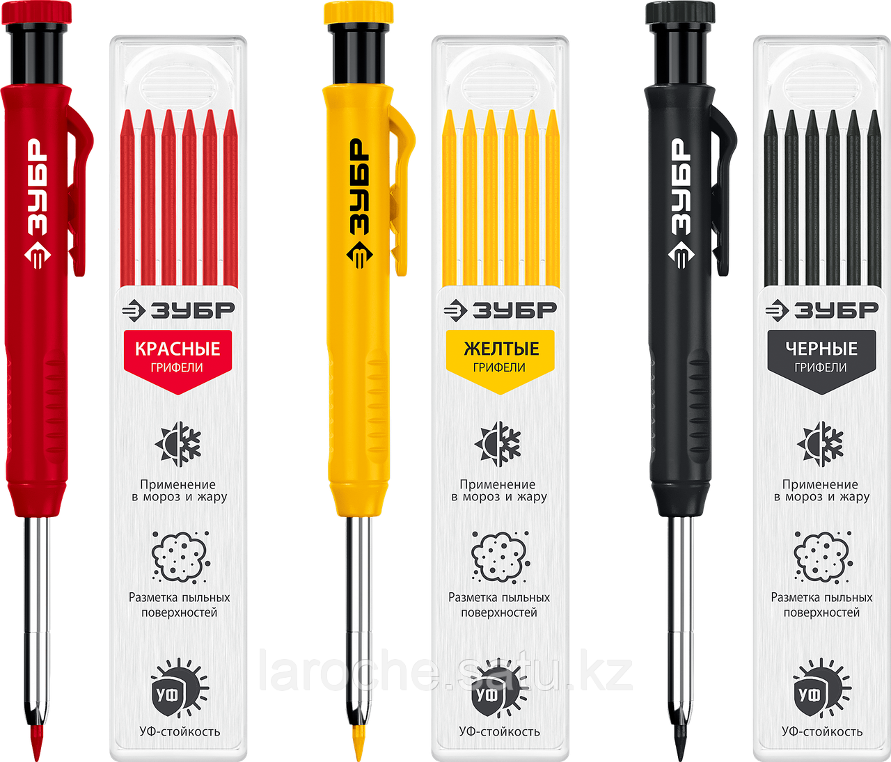Набор: 3 АСК автоматических строительных карандаша (чёрный, красный, желтый) + 18 грифелей, 2.8 мм, твердост - фото 1 - id-p116443226