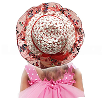Детская шляпа летняя панамка плетеная красная с лентой