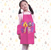 Детский фартук для творчества с манжетами с передними карманами Винкс розовый