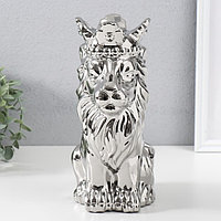 Сувенир керамика "Лев в короне" серебро 17х12х26 см