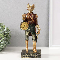 Сувенир полистоун с часами "Золотистый дракон в камзоле, со шпагой" 12х9х32 см