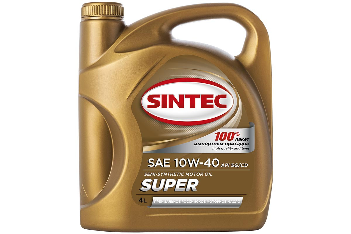 Масло SINTEC Супер SAE 10W-40 API SG/CD канистра 4л/Motor oil 4liter can - фото 1 - id-p116459395