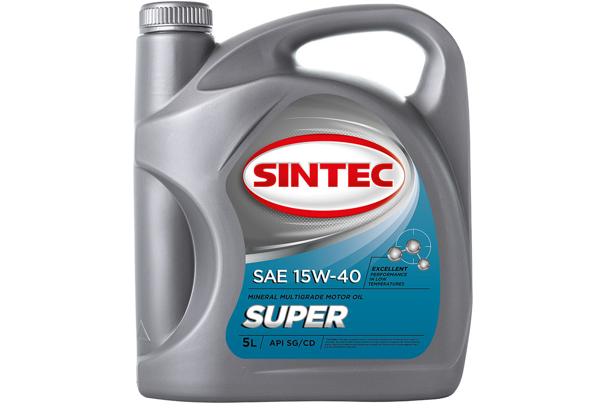 Масло SINTEC Супер SAE 15W-40 API SG/CD канистра 4л/Motor oil 4liter can - фото 1 - id-p116459396
