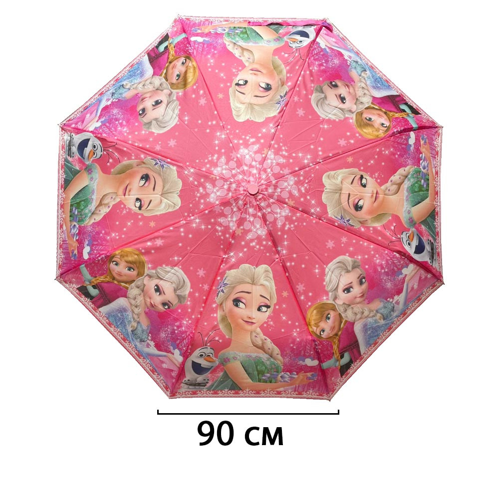 Зонт детский складной механический Холодные сердце 90 см розовый - фото 2 - id-p116459916