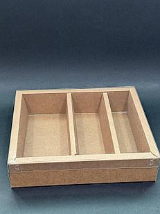 Коробка с прозрачной крышкой, Крафт 3 деления 29,5*25,5*6,5 (26,5*22,5*6,5)