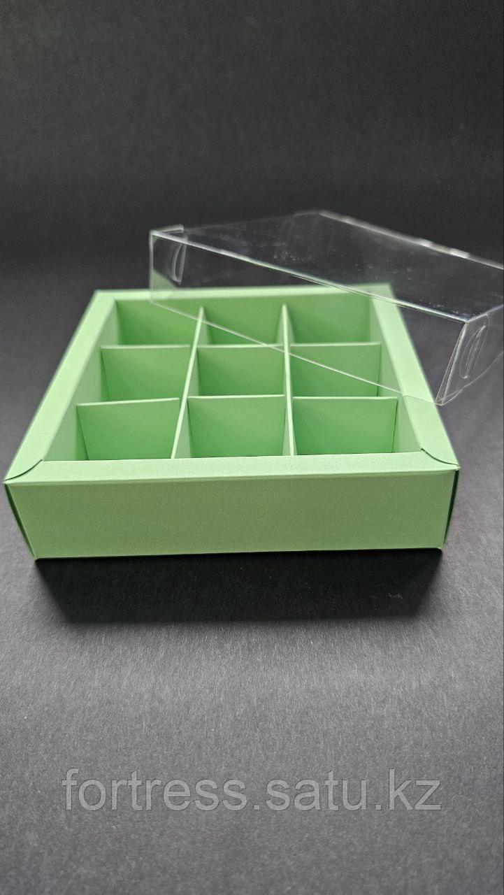 Коробка на 9 ячеек из дизайнерской бумаги зеленая 14*14*3,5 (12*12*3,5) - фото 3 - id-p116465650