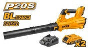 INGCO Воздуходувка аккумуляторная INDUSTRIAL Li-Ion 20W 2x2 Ач Бесщеточный Двигатель /Объем воздуха: 8,5