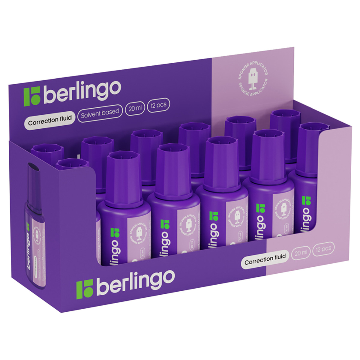 Корректирующая жидкость Berlingo, 20мл, на химической основе, с губчатым аппликатором - фото 2 - id-p116485323