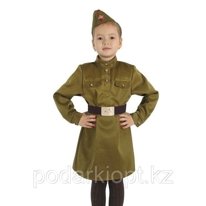 Карнавальный костюм для девочки "Военный", платье, ремень, пилотка, рост 110-120 см - фото 2 - id-p116492567