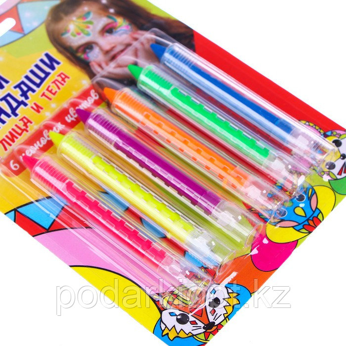 Грим-карандаши для лица и тела, 6 неоновых цветов - фото 2 - id-p116256078