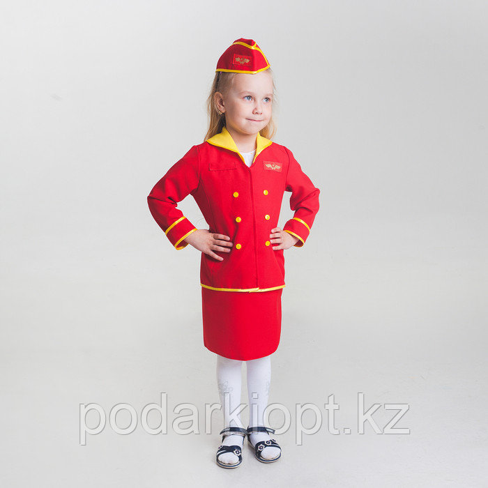 Детский карнавальный костюм "Стюардесса", юбка, пилотка, пиджак, 4-6 лет, рост 110-122 см - фото 1 - id-p116492579