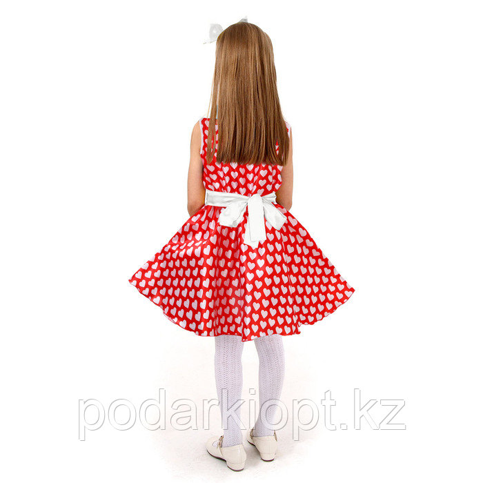 Карнавальный костюм «Стиляги» платье красное с белыми сердцами, повязка р-р 30 рост 110-116 см - фото 2 - id-p116492773