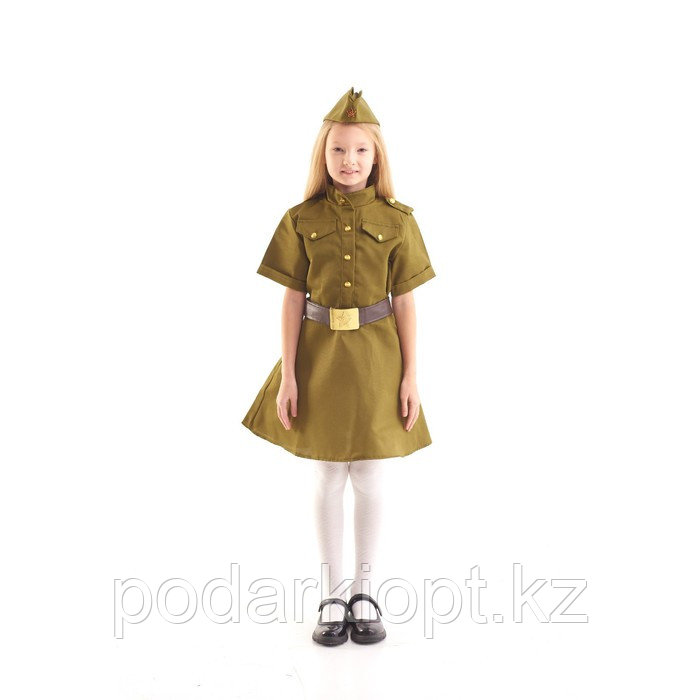Платье военное для девочки, пилотка, ремень, 3-5 лет рост 104-116 см - фото 1 - id-p116492732