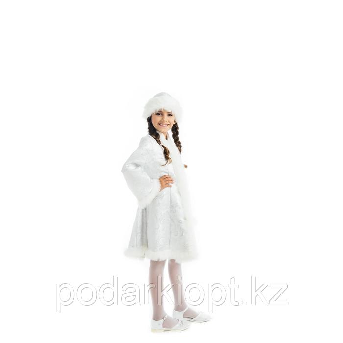 Детский карнавальный костюм «Снегурочка», парча белая, шуба, шапка, р. 34, рост 134 см - фото 2 - id-p116256474