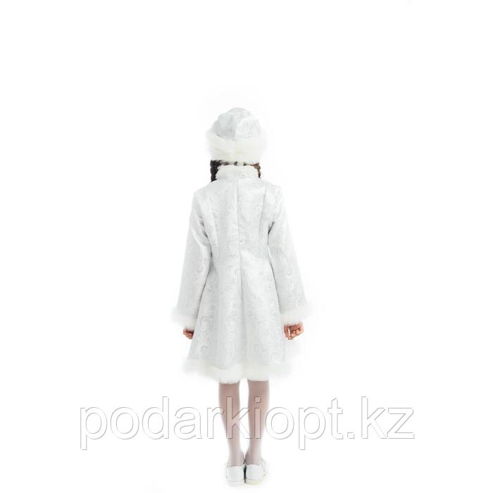 Детский карнавальный костюм «Снегурочка», парча белая, шуба, шапка, р. 34, рост 134 см - фото 3 - id-p116256474