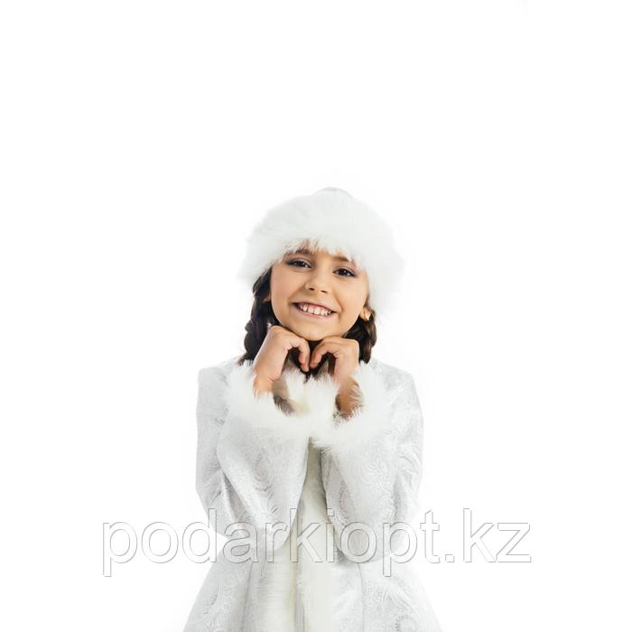 Детский карнавальный костюм «Снегурочка», парча белая, шуба, шапка, р. 34, рост 134 см - фото 4 - id-p116256474