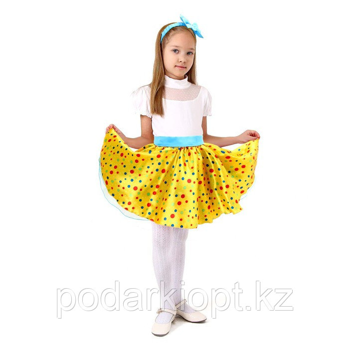 Карнавальный набор «Стиляги 7», юбка жёлтая в мелкий цветной горох, пояс, повязка, рост 134-140 см - фото 1 - id-p116492739