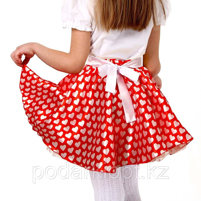 Карнавальный набор «Стиляги 3», юбка красная с белыми сердцами, пояс, повязка, рост 134-140 см - фото 2 - id-p116492740