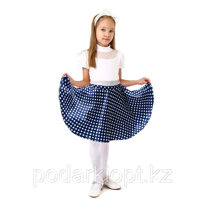 Карнавальный набор «Стиляги 5», юбка синяя в белый горох, пояс, повязка, рост 110-116 см - фото 1 - id-p116492741