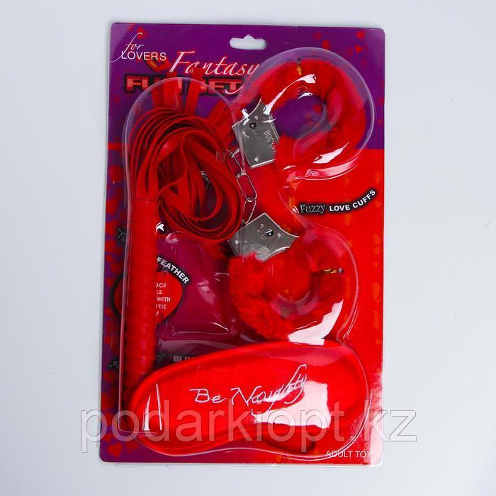 Набор влюбленных, 3 предмета: плетка, наручники, повязка, цвет красный - фото 2 - id-p116187141