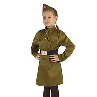 Карнавальный костюм для девочки «Военный», платье, ремень, пилотка, рост 104 110 см