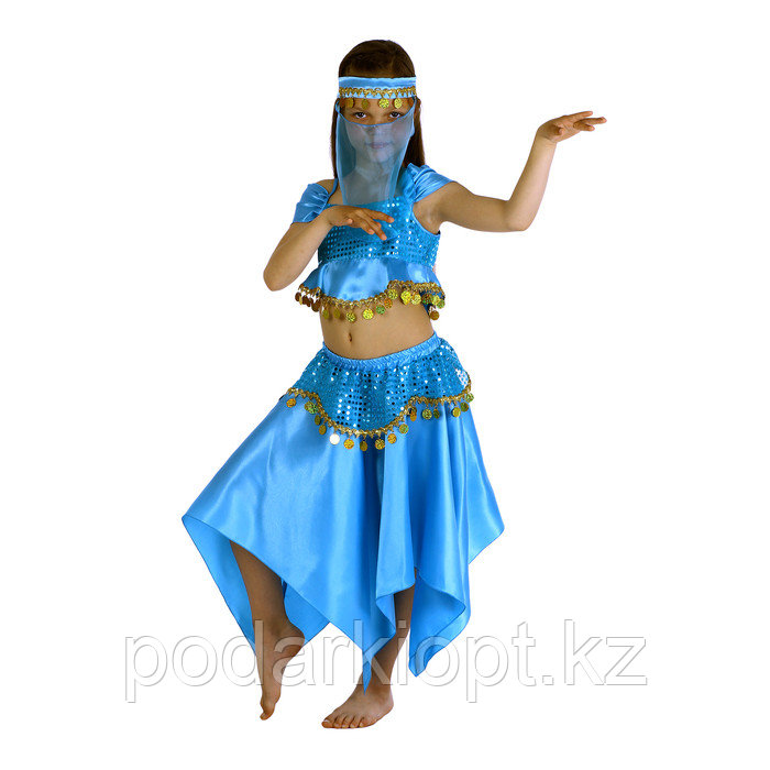 Карнавальный костюм "Восточная красавица. Лейла", повязка, топ, юбка, цвет голубой, р-р 30, рост 110-116 см - фото 1 - id-p116492623