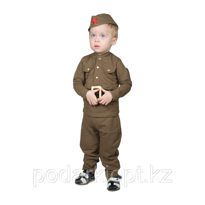 Костюм военного для мальчика: гимнастёрка, галифе, пилотка, трикотаж, хлопок 100%, рост 86 см, 1 2 года - фото 1 - id-p116492628