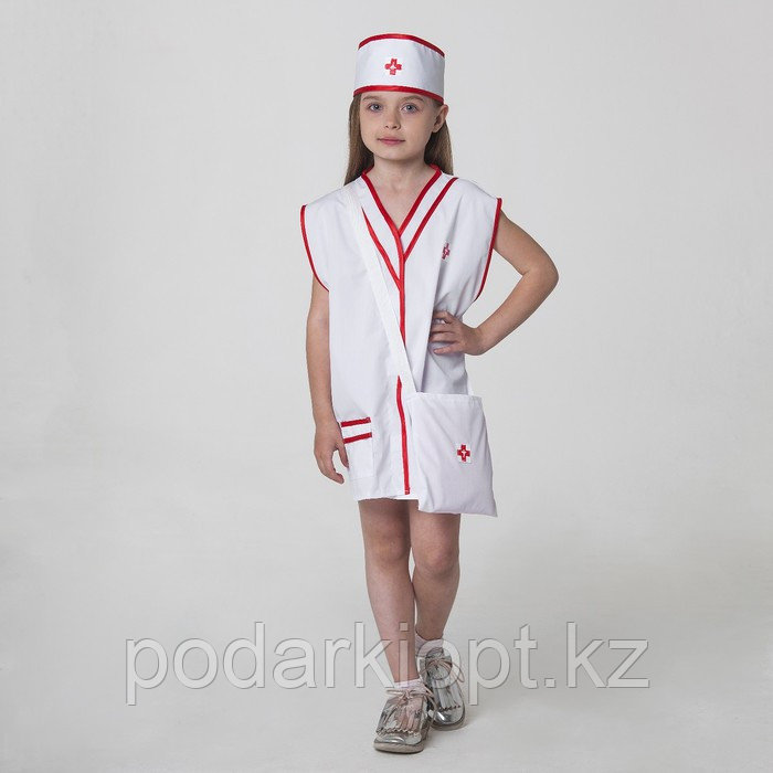Карнавальный костюм «Медсестра», халат, сумка, повязка на голову, рост 110-122 см, 4-6 лет - фото 1 - id-p116492631