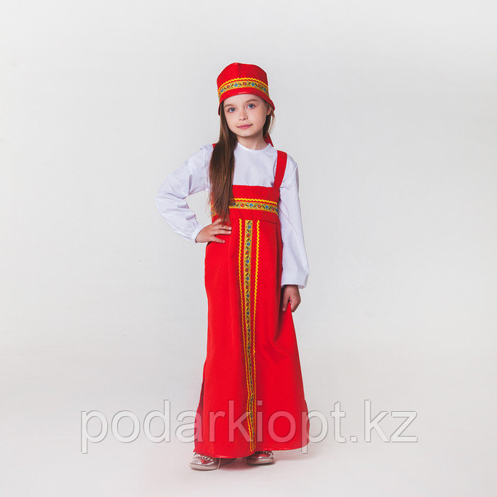 Карнавальный костюм для девочки «Русский народный», сарафан, рубашка, кокошник, 6-7 лет, рост 122-128 см - фото 1 - id-p116492632