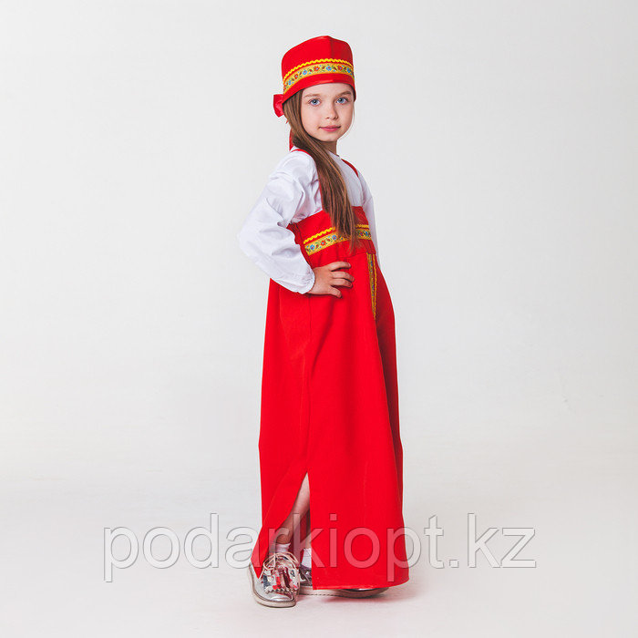 Карнавальный костюм для девочки «Русский народный», сарафан, рубашка, кокошник, 6-7 лет, рост 122-128 см - фото 2 - id-p116492632