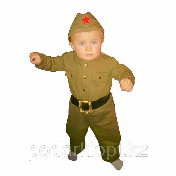 Костюм военного детский: комбинезон, пилотка, трикотаж, хлопок 100 %, рост 68 см, 1-2 года - фото 1 - id-p116492654