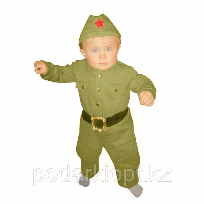 Костюм военного детский: комбинезон, пилотка, трикотаж, хлопок 100 %, рост 68 см, 1-2 года - фото 2 - id-p116492654