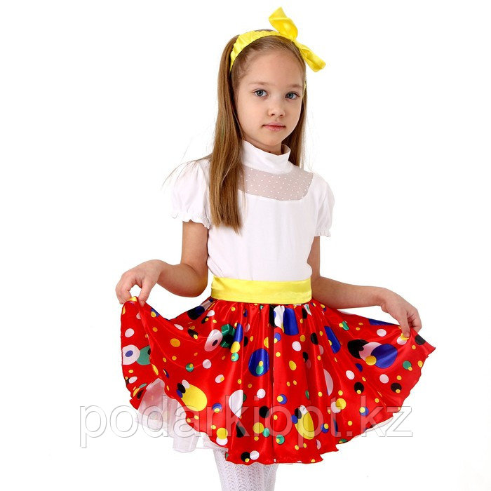 Карнавальная юбка для вечеринки красная в горох, повязка, рост 98-104 см - фото 1 - id-p116492721