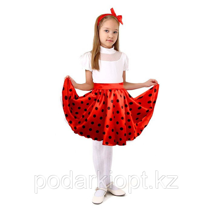 Карнавальная юбка для вечеринки красная в чёрный горох, повязка, рост 98-104 см - фото 1 - id-p116492722