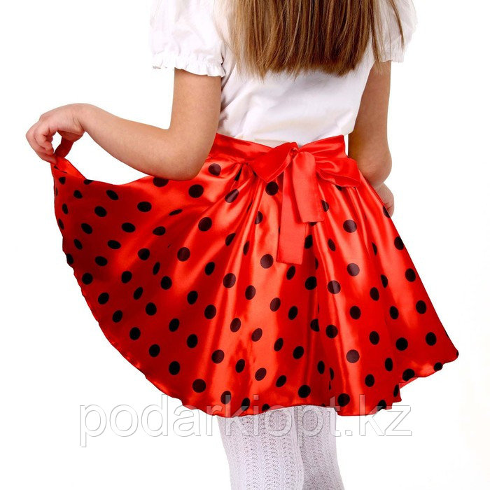 Карнавальная юбка для вечеринки красная в чёрный горох, повязка, рост 98-104 см - фото 2 - id-p116492722