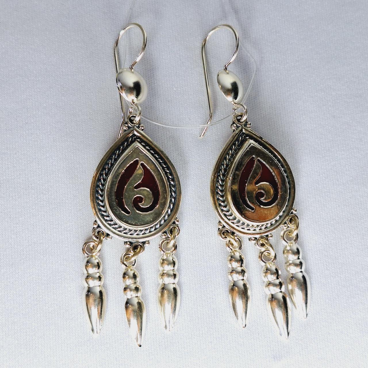 Серьги из серебра с фианитами  N547  вставка эмаль вид капля, национальный,, фото 1