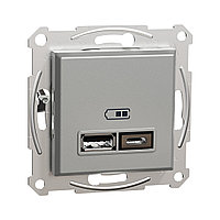 Розетка USB Asfora A+С 2,4А, алюминиевая, SE EPH2700361