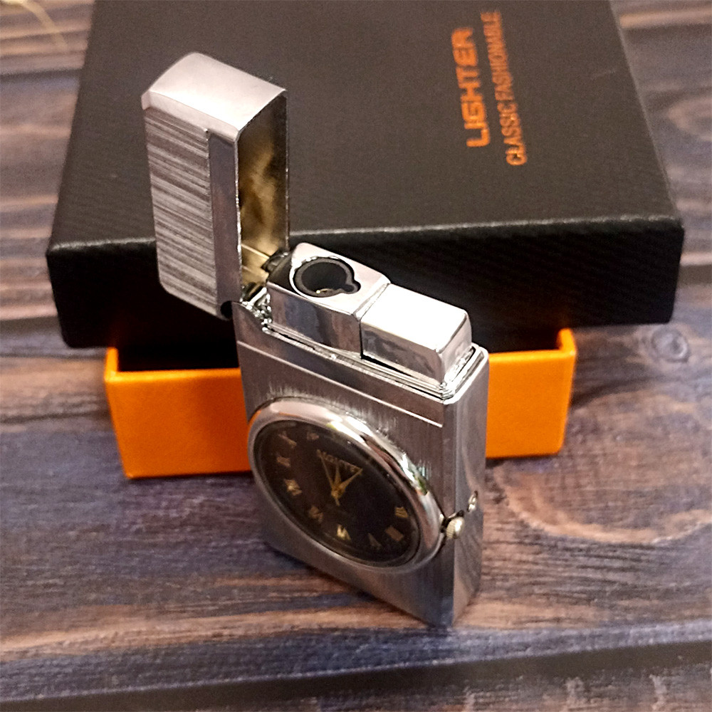 Часы зажигалка в подарочной упаковке серебренный - фото 4 - id-p116498266