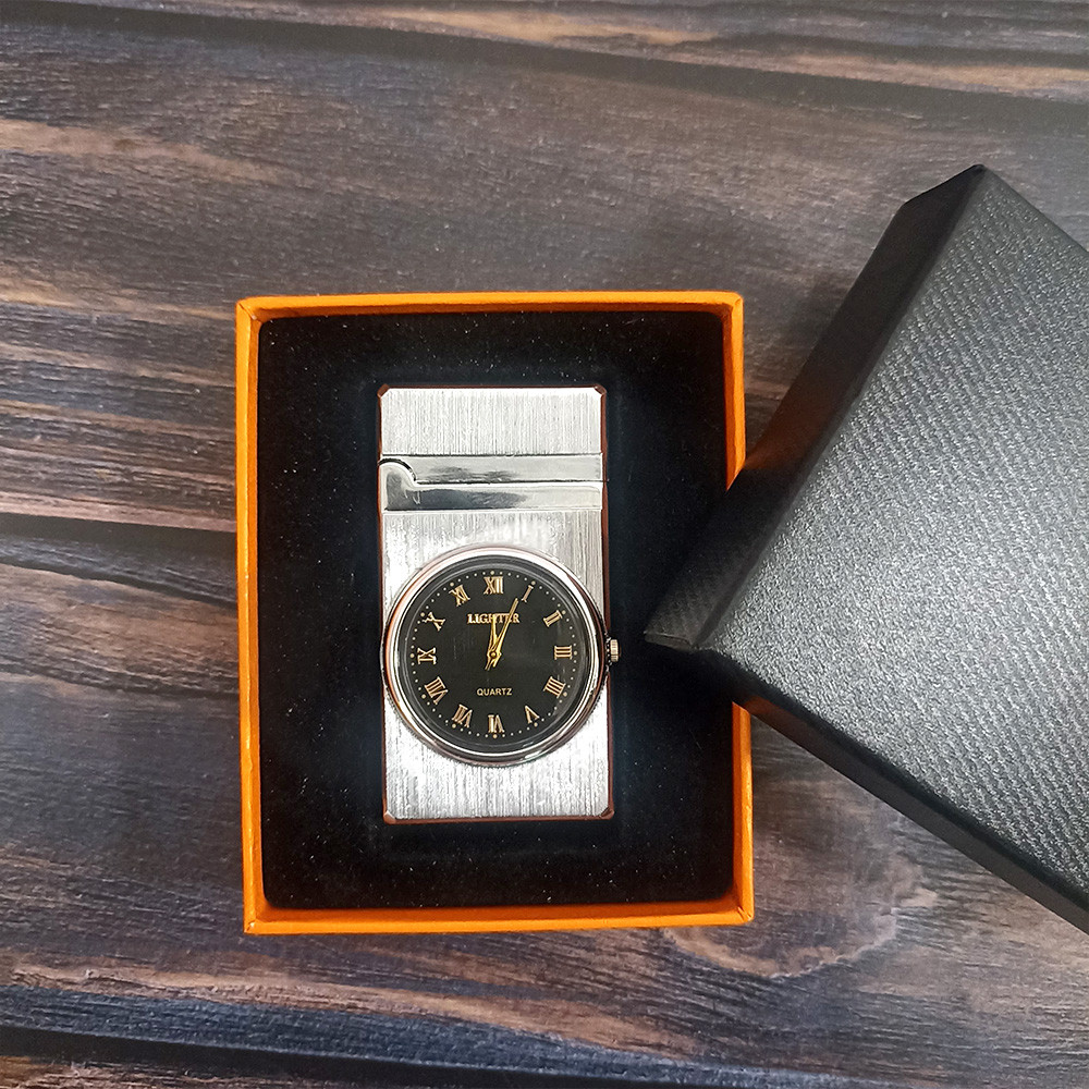 Часы зажигалка в подарочной упаковке серебренный - фото 2 - id-p116498266