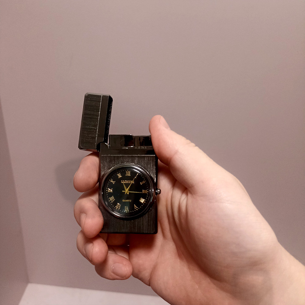 Часы зажигалка в подарочной упаковке темное серебро - фото 3 - id-p116498487